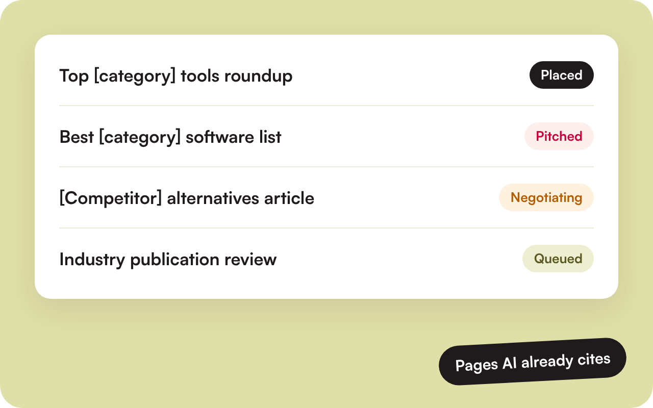 Illustration of a citation outreach list with placement statuses