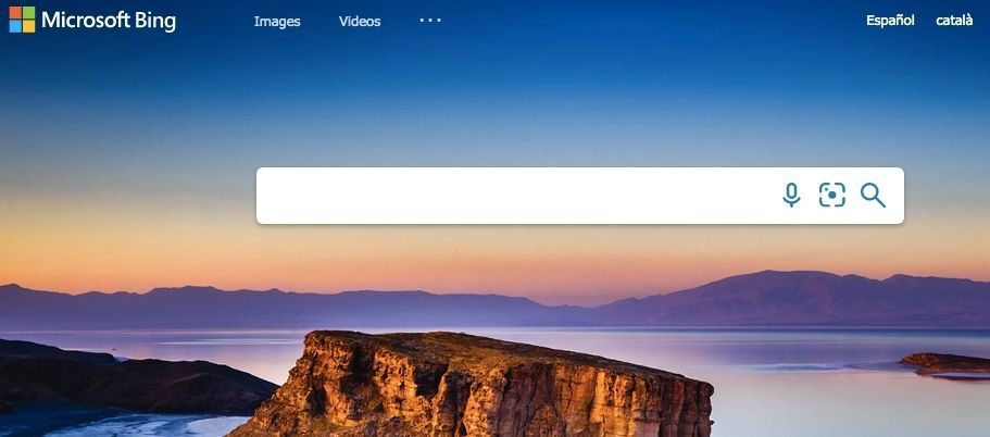 Screenshot of the homepage for the Microsoft Bing search engine