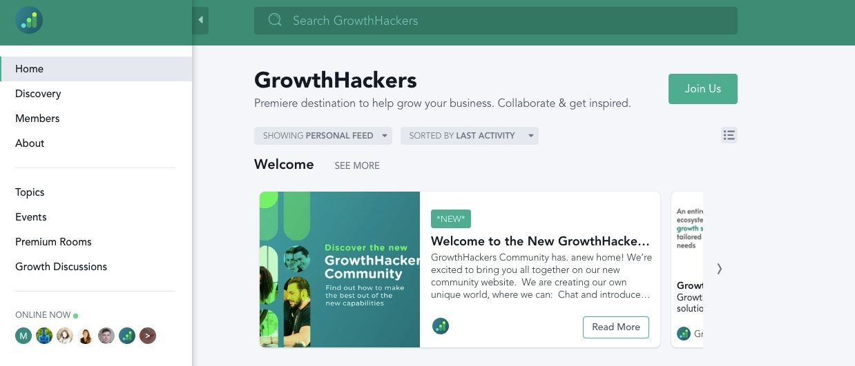 This is a screenshot of the Growthhackers front page, one of the largest communities dedicated to growth 