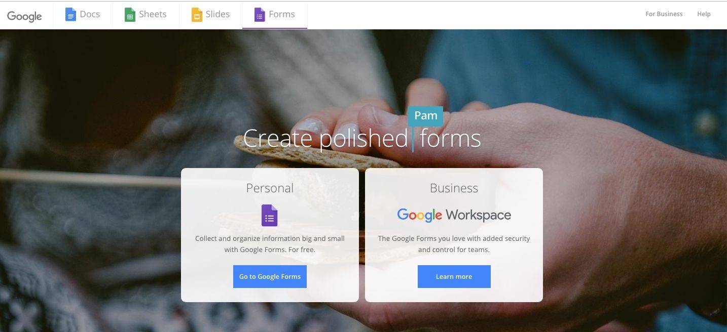 A screenshot of the front page of Google Forms