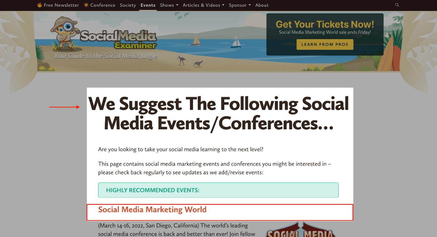 Social media examiner list of social media events