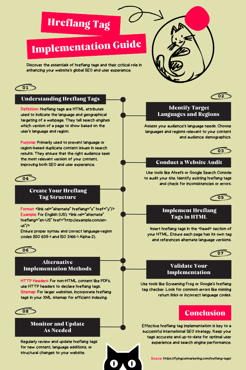 An infographic of an hreflang tag implementation guide