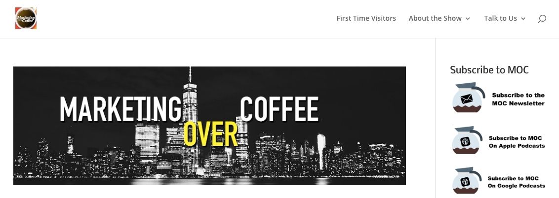 This is a screenshot from the Marketing over Coffee podcast