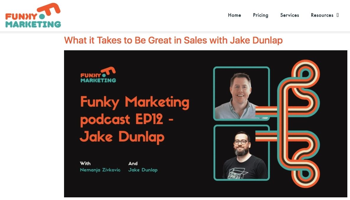 This is a screenshot taken from the Funky Marketing website's podcast page