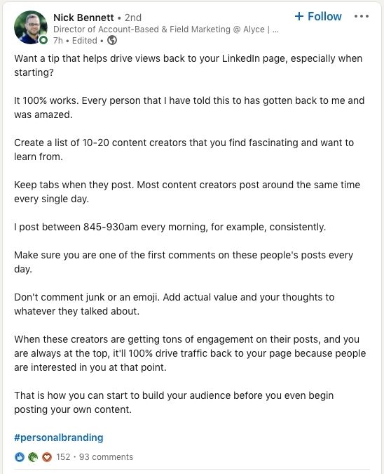 This is a post from Nick Bennett's Linkedin profile