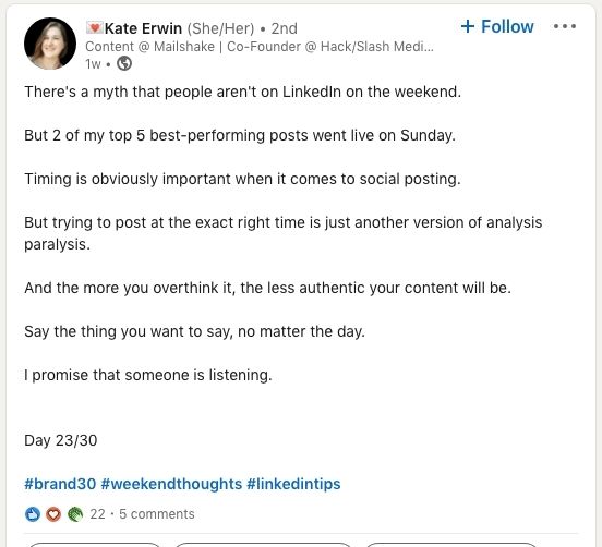 This image contains one of Kate Erwin's Linkedin Posts