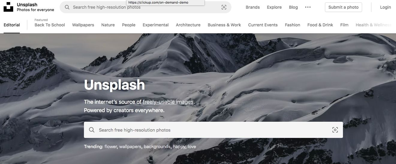 This image shows the Unsplash website