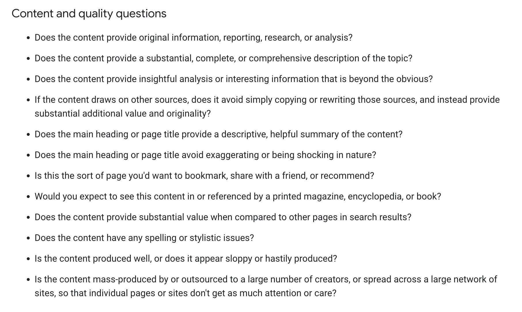 A screenshot of Google's Helpful Content guidelines