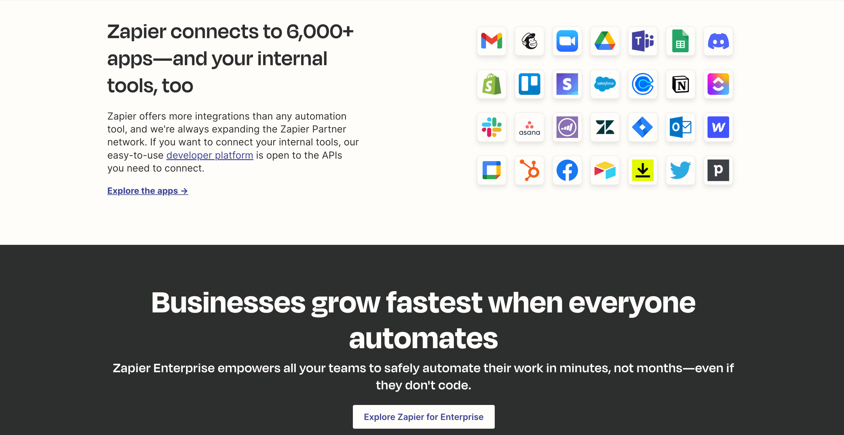  Zapier integrations and Enterprise banners
