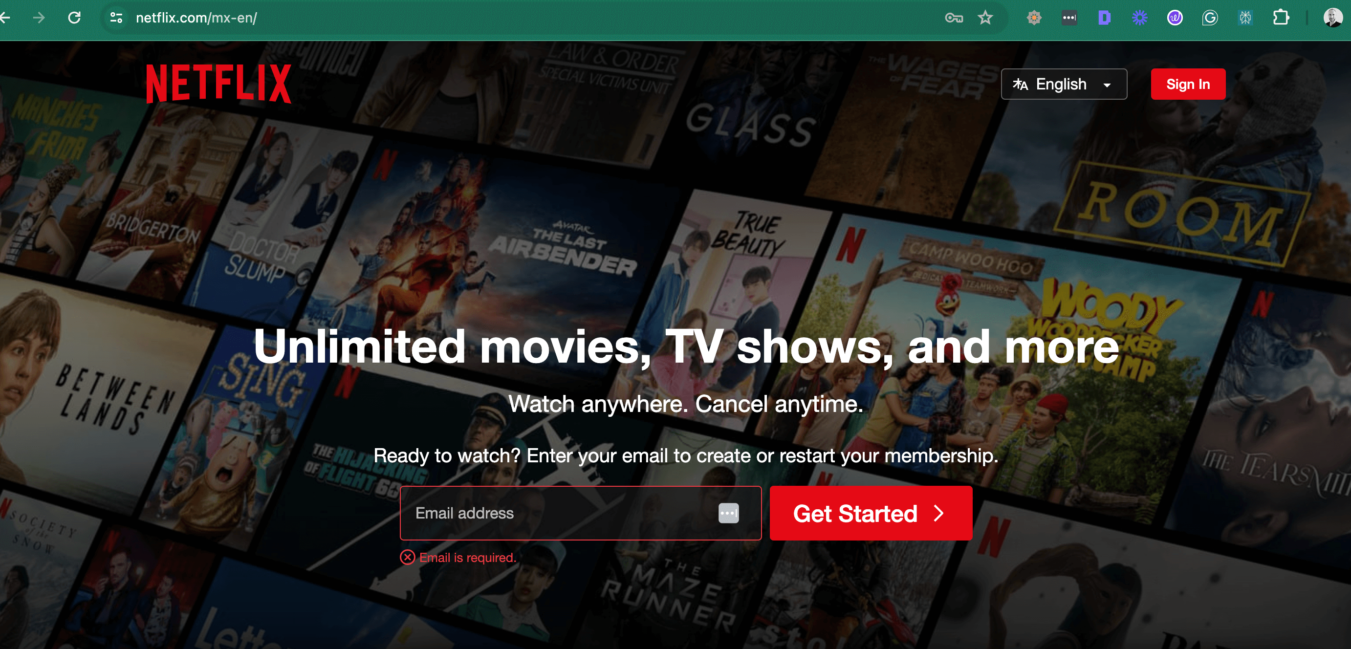 Netflix website showing URL structure