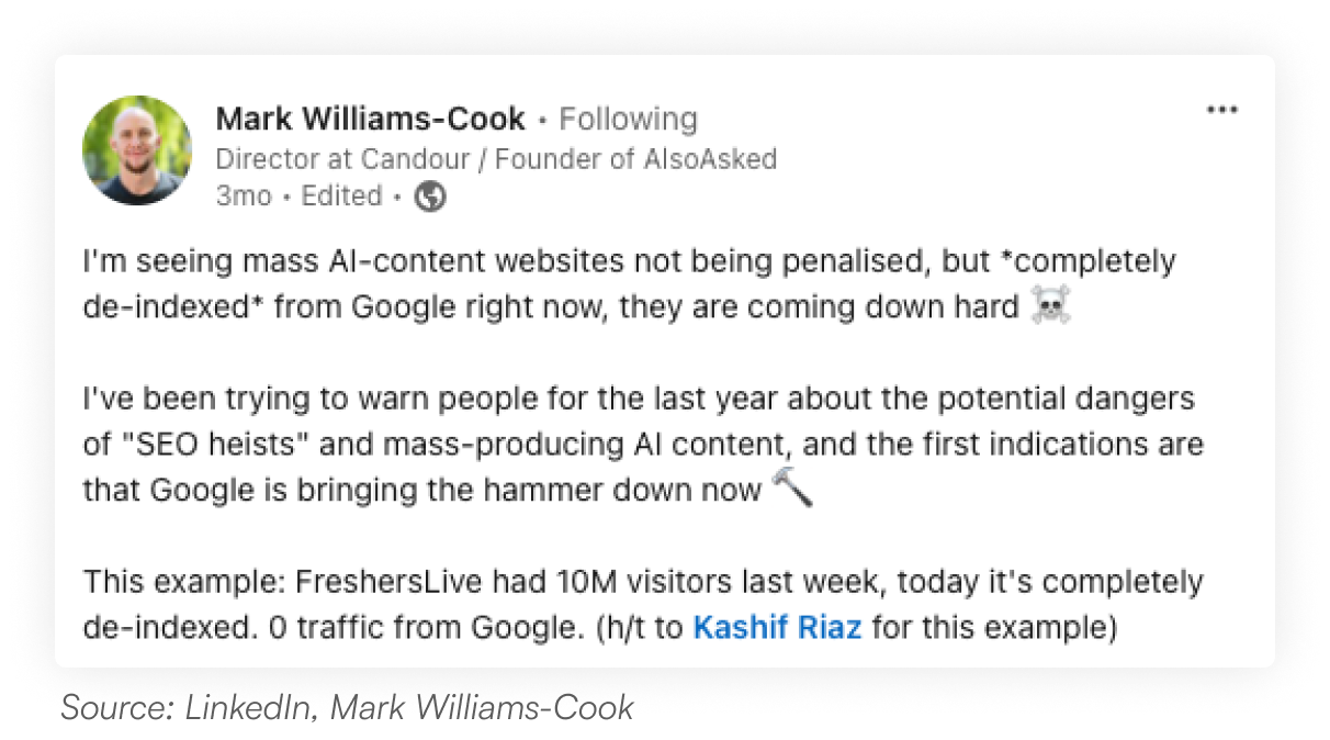 LinkedIn post from Mark Williams-Cook