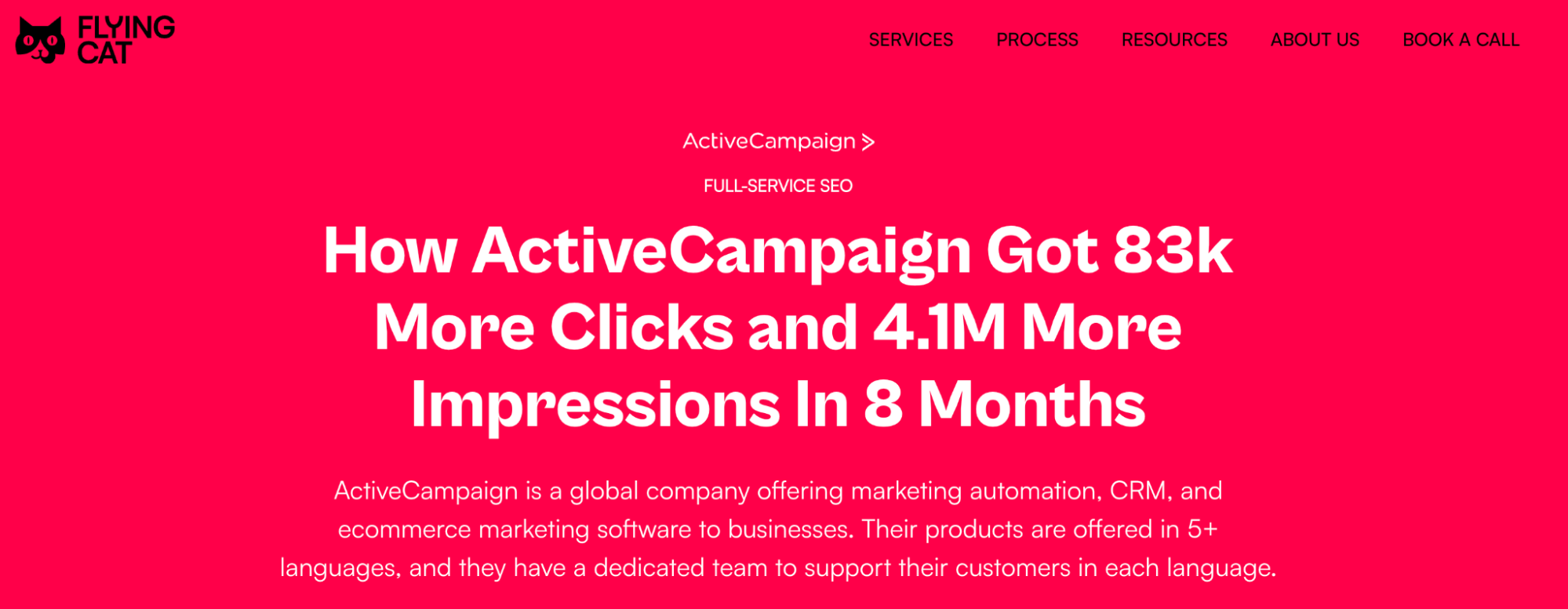 Screenshot of article heading showing a Flying Cat Marketing international SEO case study