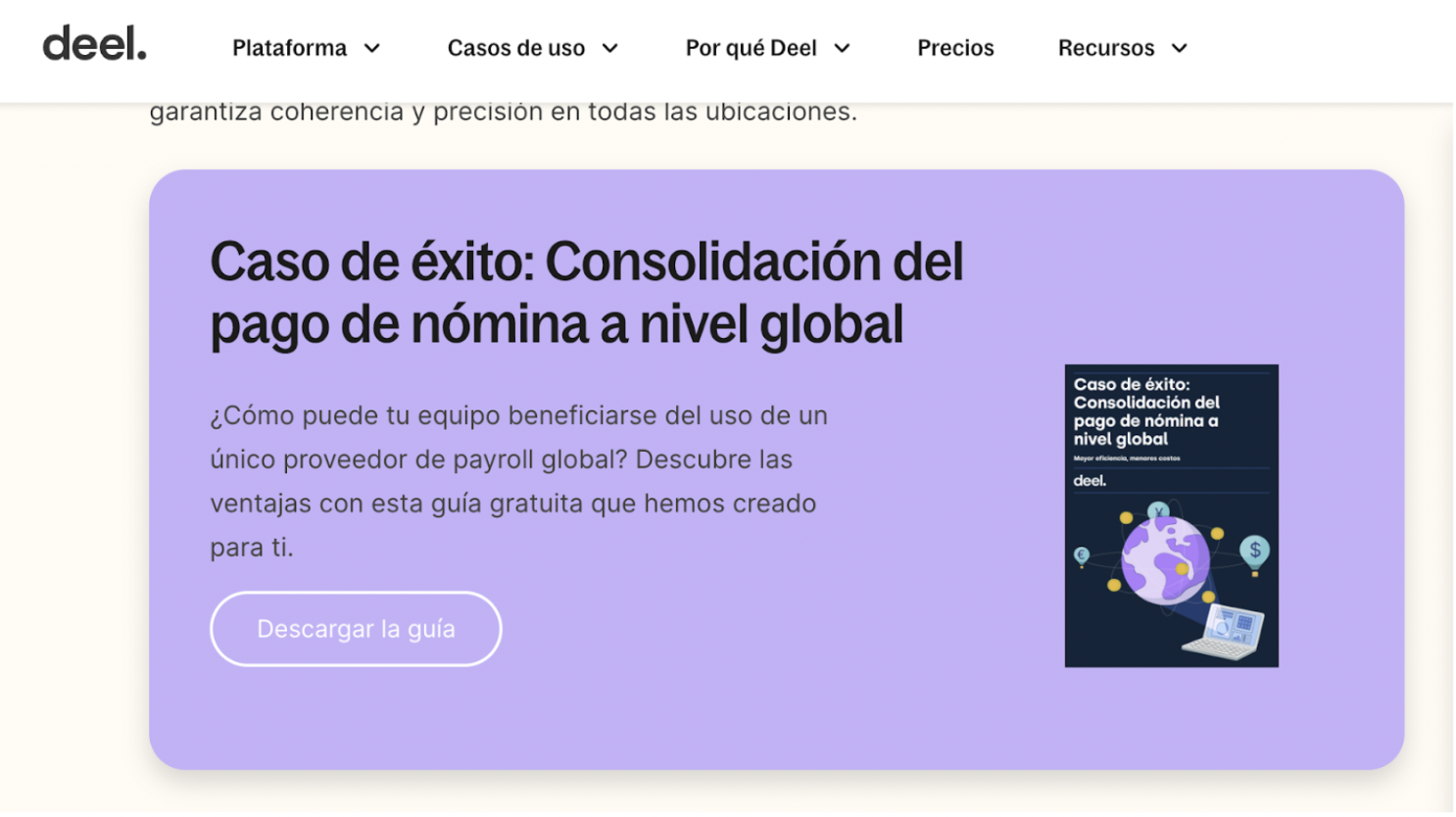 Screenshot of Deel's Spanish website