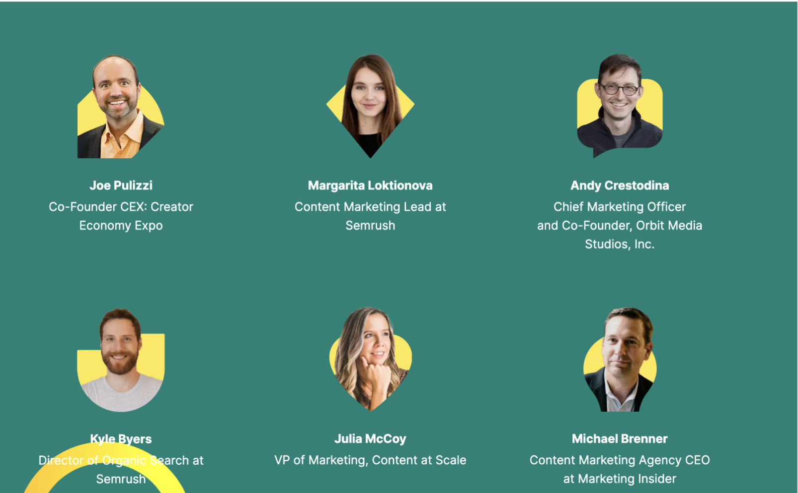 Screenshot of speakers at a conference that can build backlinks.