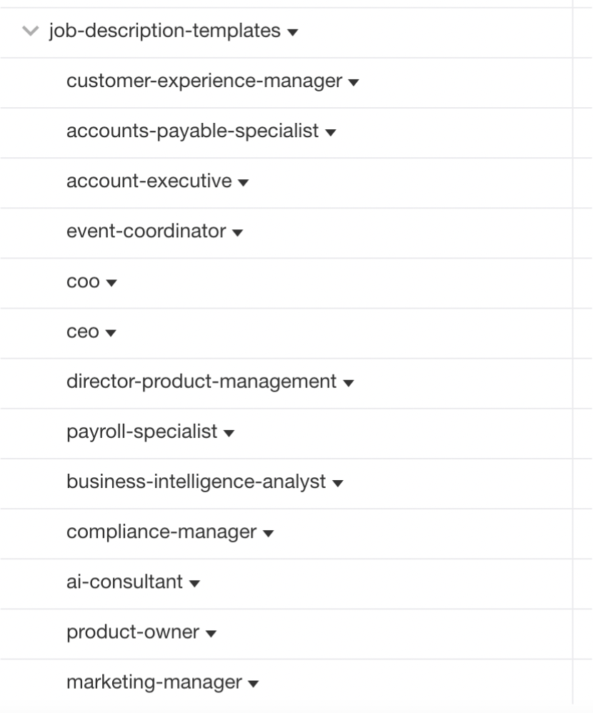 Screenshot showing how Deel's pages have a job description template for at least 78 different jobs